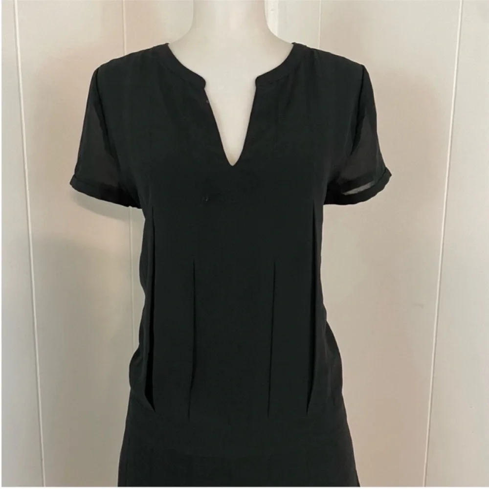 Comptoir Des Cotonniers Black Mini Dress‎ Women’s L Pleated Short Sleeve